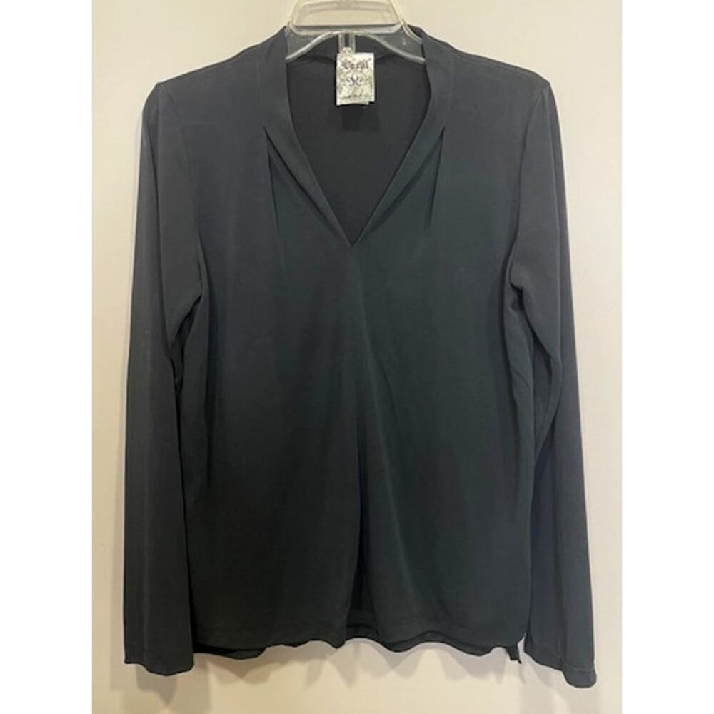 Vocal USA Black Charcoal Gray Modal Blend Blouse Women's Sz Sm